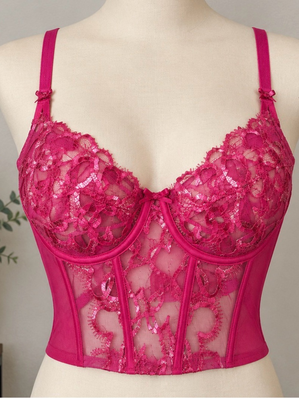 Victoria's Secret Hot Pink Lace Longline Underwire Bra